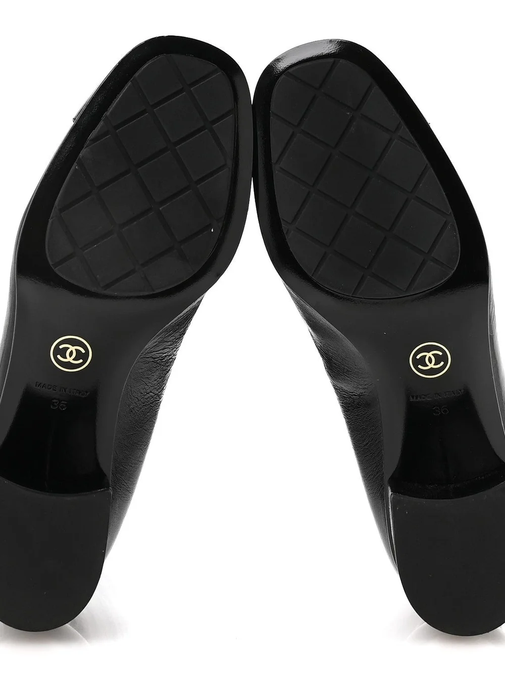CHANEL Black Leather Knee Boots with Chain CC Charm